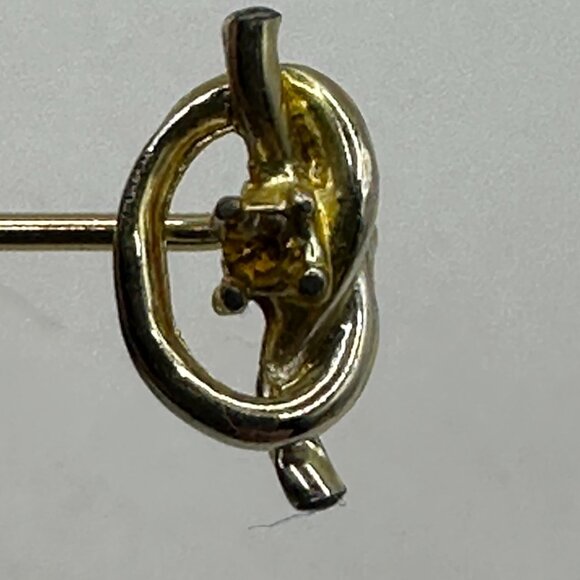 Gold Knot Stick Pin With Yellow Gemstone Accents - Picture 2 of 2